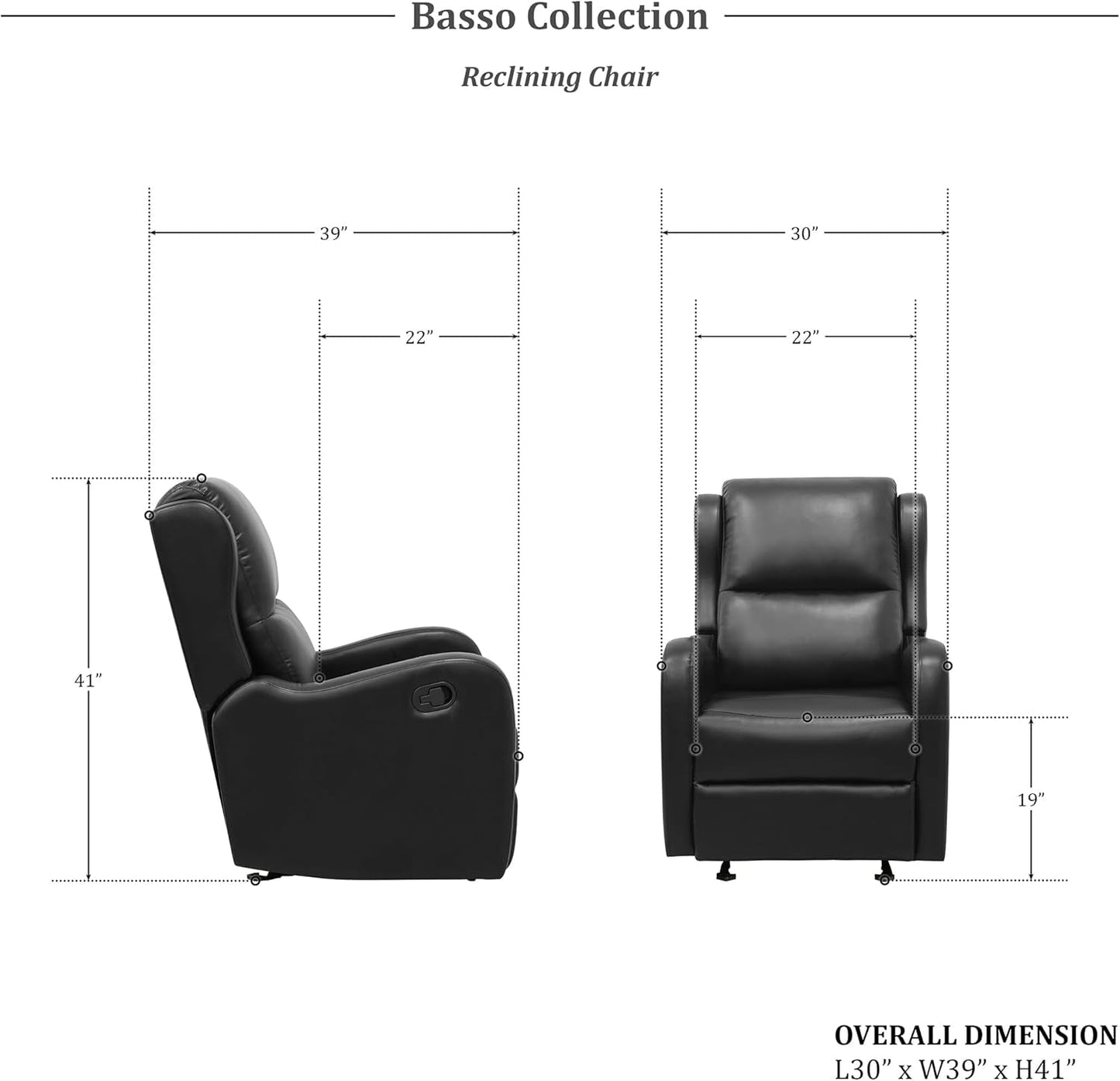 Recliner Chair Living Room Reclining Sofa Chair, Home Theater Seating Modern Recliner, Manual Recliner Sofa Chair for Living Room/Office/Apartment, Glider Recliner, Black-1