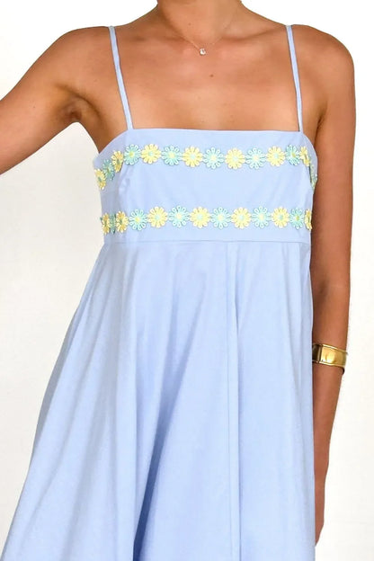 Floral Embroidered Spaghetti Strap Maxi Dress, Blue, Pink or Yellow  SM/MED/LG