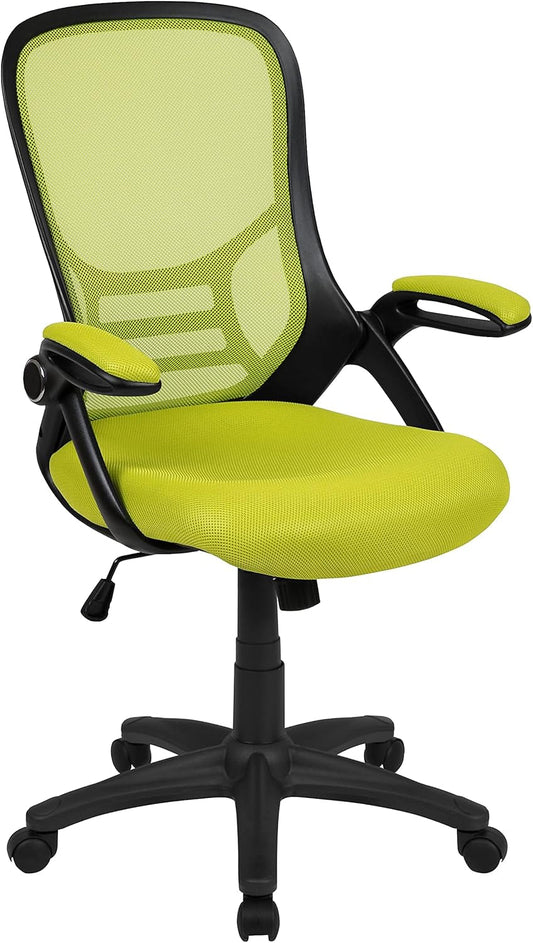 Porter Mesh High Back Ergonomic Swivel Office Chair with Lumbar Support, Flip-Up Arms, Tilt Lock/Tilt Tension, Height Adjustable, Black/Green Frame-0