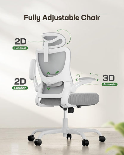 Ergonomic Office Chair: Office Computer Desk Chair with High Back Mesh and Adjustable Lumbar Support Rolling Work Swivel Task Chairs with Wheel 3D Armrests and Headrest-2