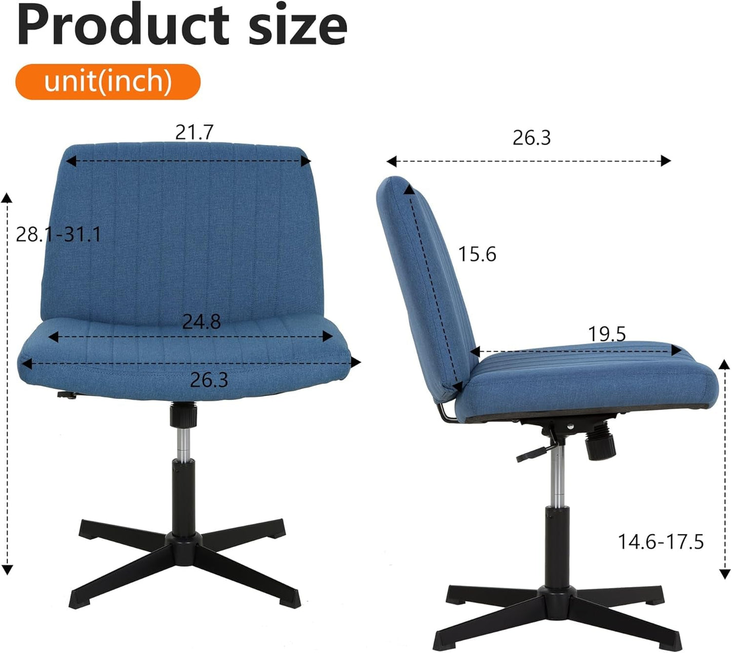 Criss Cross Chair Armless Cross Legged Office Desk Chair Adjustable Swivel Ergonomic Gaming Chair No Wheels Backrest with Wide Seat Native Sponge Computer Task Vanity Chair for Home Office,Blue-2
