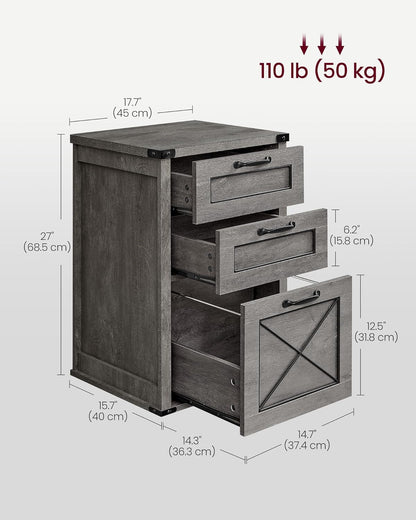 File Cabinet, Filing Cabinet with 3 Drawers, Printer Stand, Fit A4, Letter Size, Hanging File Folders, Modern Farmhouse Style, for Home Office, Misty Gray UOFC054G01-2