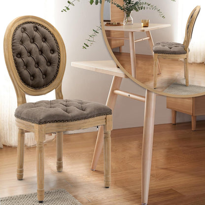 PU Leather Upholstered Dining Chairs Set of 6 French Country round Back Kitchen Side Chairs with Nailhead Trim and Wood Legs for Dining Room, Kitchen, Restaurant(Brown)-3