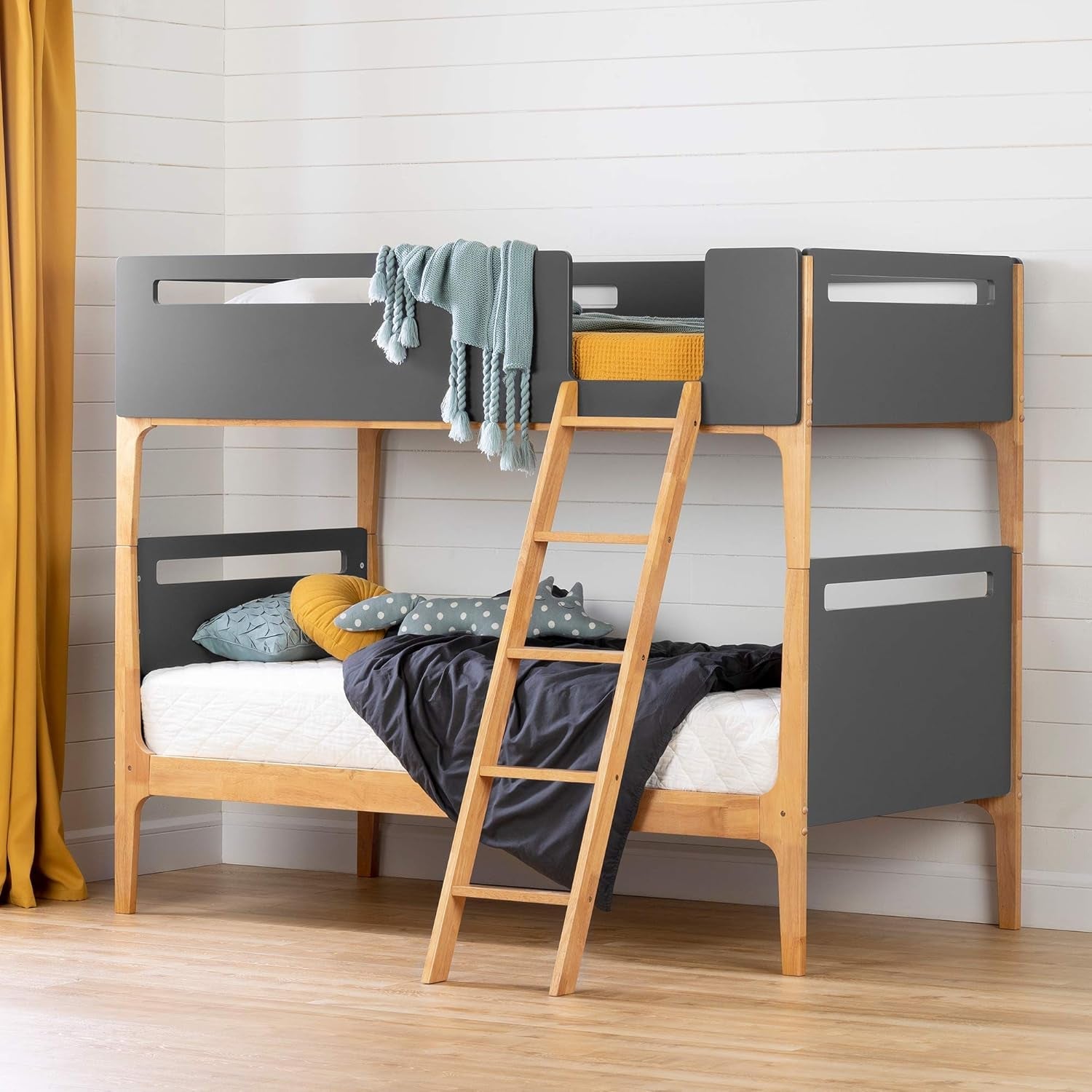 Bebble Bunk Bed, Twin, Charcoal Gray and Exotic Wood-0