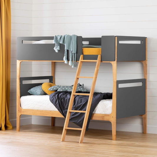 Bebble Bunk Bed, Twin, Charcoal Gray and Exotic Wood-0