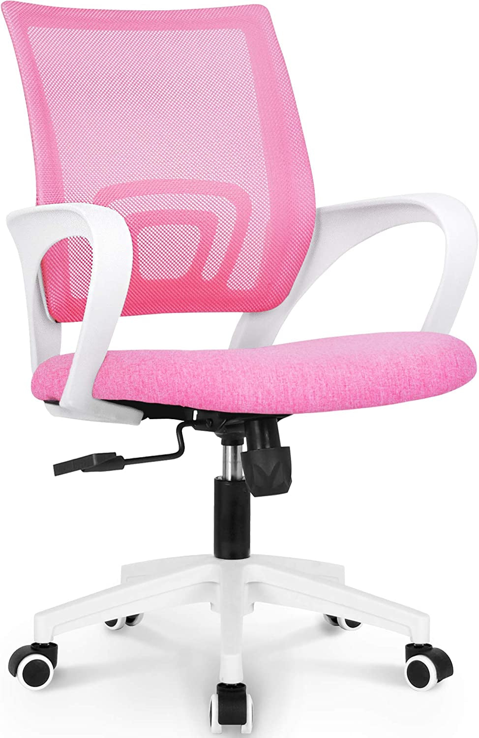 Office Chair Computer Desk Chair Gaming Ergonomic Mid Back Cushion Lumbar Support with Comfy Mesh Adjustable Swivel Rolling Home (Pink)-0
