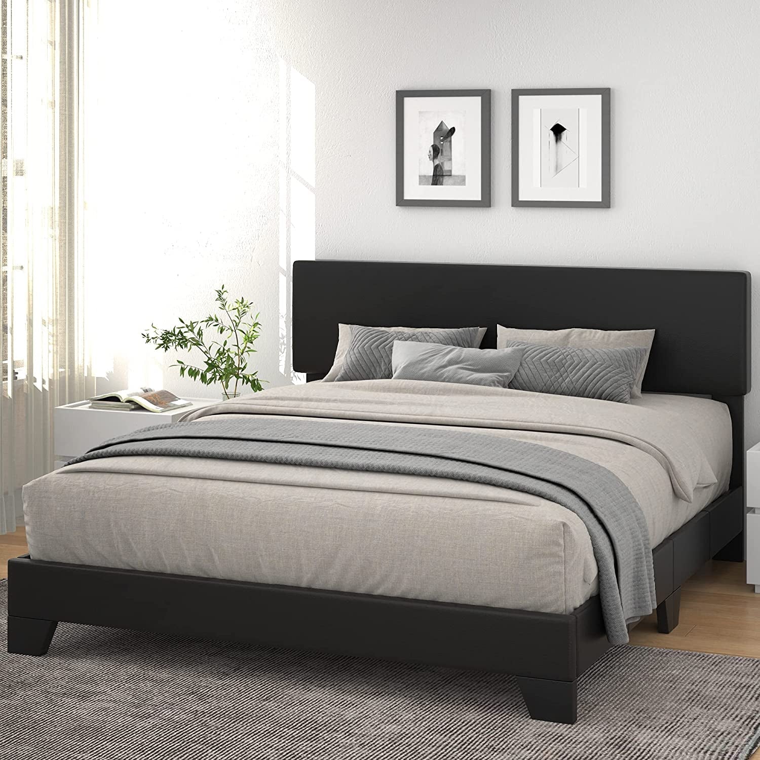 King Upholstered Platform Bed Frame, Adjustable Headboard-0