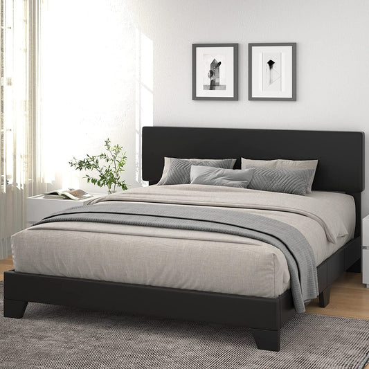 King Upholstered Platform Bed Frame, Adjustable Headboard-0