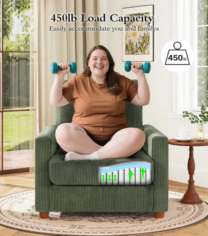 Green Corduroy Accent Chair 22 Inch Deep Seat Tool Free-4