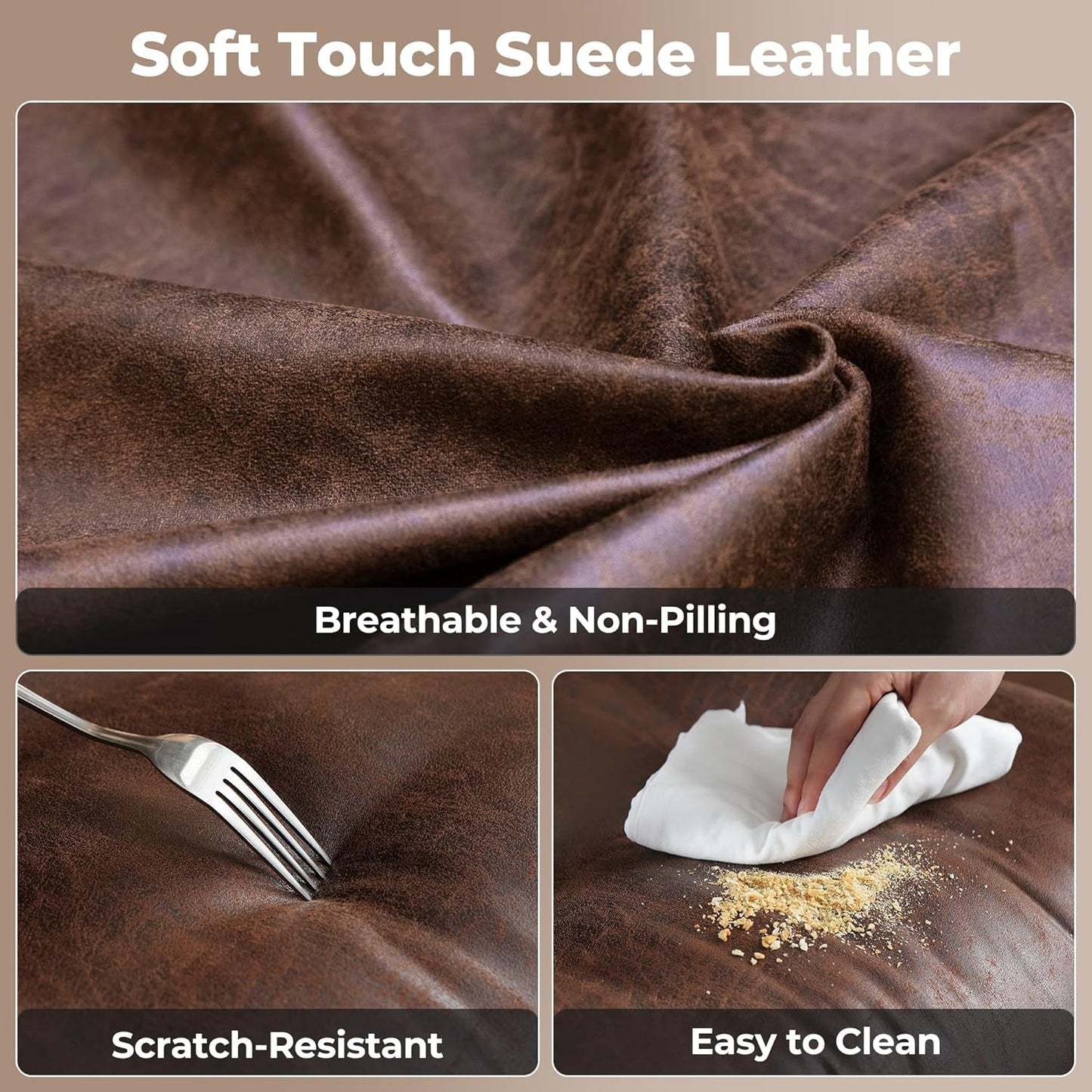 Ergonomic Office Chair,Modern Computer Desk Chair,High Back Suede Fabric Desk Chair with Lumbar Support for Executive or Home Office (Dark Coffee)-4