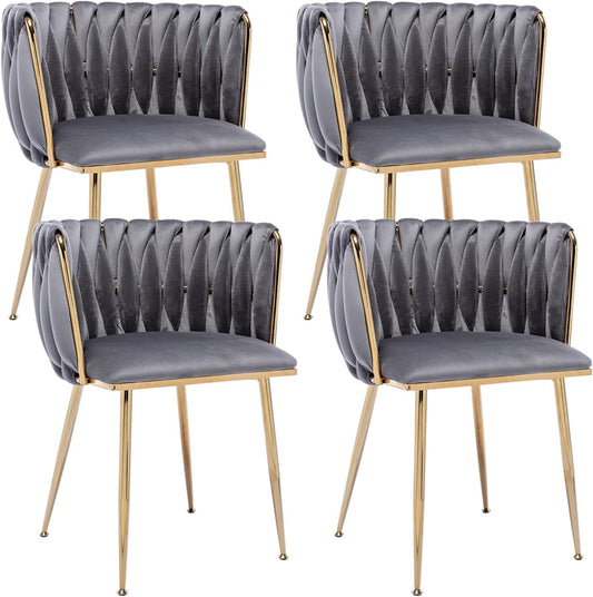 Velvet Dining Chairs Set of 4, Modern Dining Chair with Gold Metal Legs, Luxury Tufted Dining Chairs for Living Room, Bedroom, Kitchen (Grey)-0