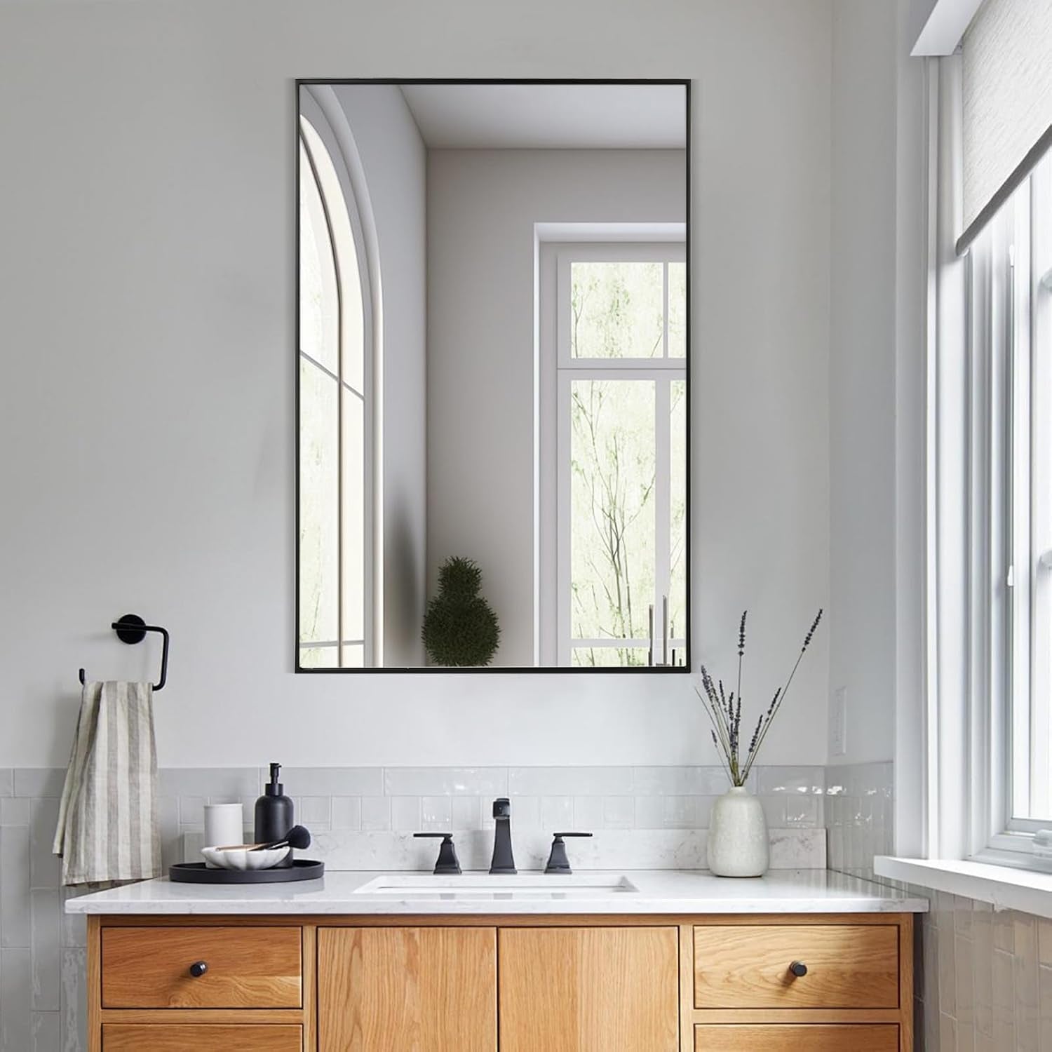 Wall Mirror for Bathroom, 24X36 Inch Black Vanity Mirror, Stainless Steel Metal Frame Rectangular Wall Mirror for over Sink (Horizontal/Vertical)-0