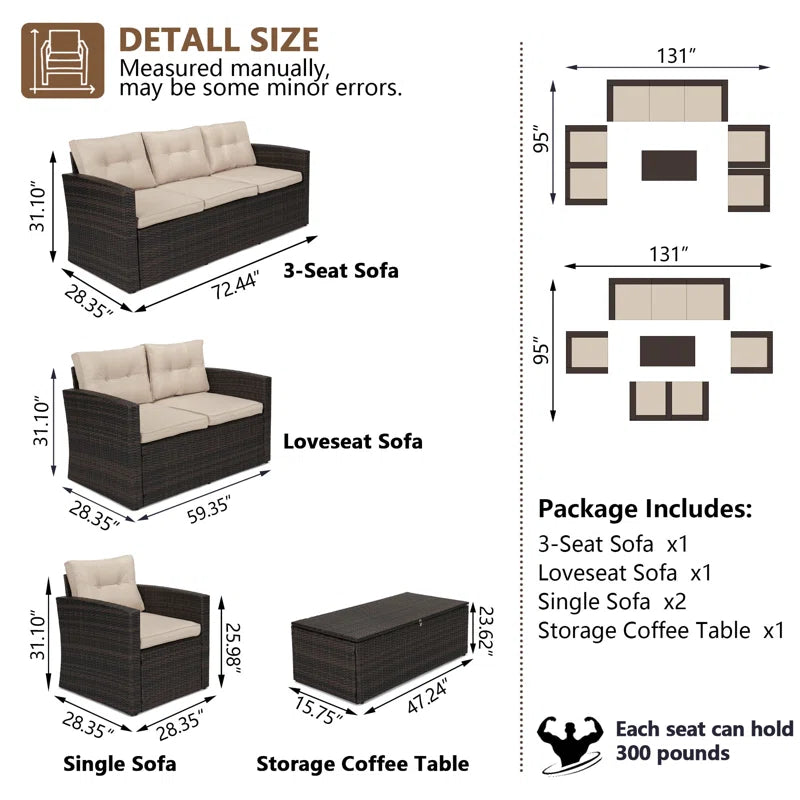 Coastal Rattan Sofa Set Luxurious Cushions And Table-4