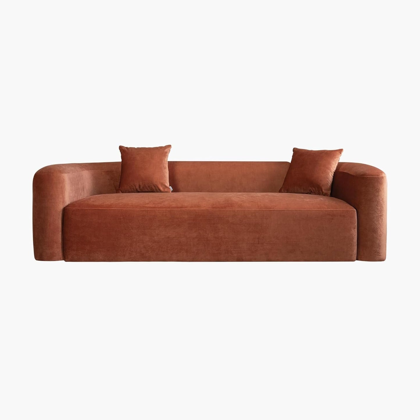 Luxury Modern Tight Curved Back Velvet Sofa, Minimalist Style Comfy Couch for Living Room Apartment, 3 Seater, Tangerine-2
