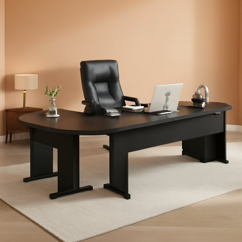 83" L-Shaped Executive Desk, Large Office Desk with 3-Drawer Mobile File Cabinet, Industrial Computer Desk with Storage Drawers, Business Furniture Table Workstation for Home Office (Black)-0