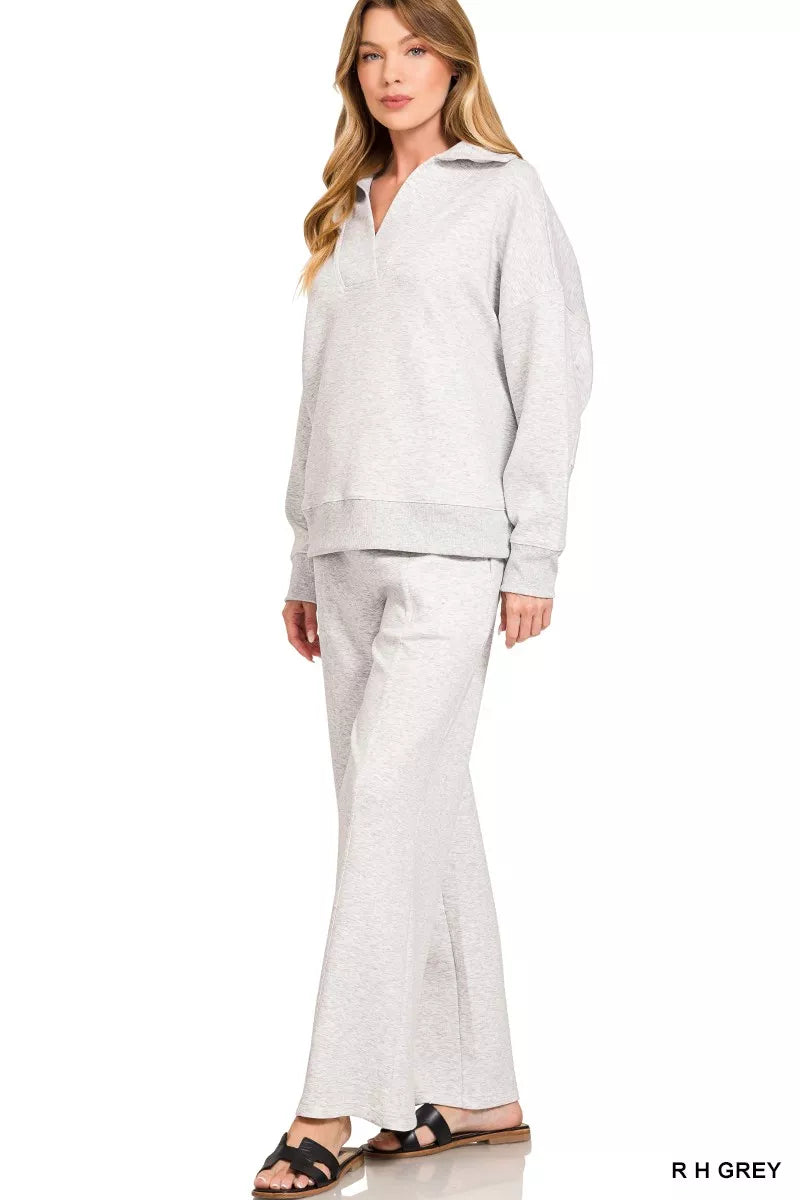 Zenana Scuba Collared Pullover and Pants Set