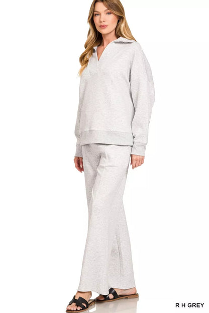 Zenana Scuba Collared Pullover and Pants Set
