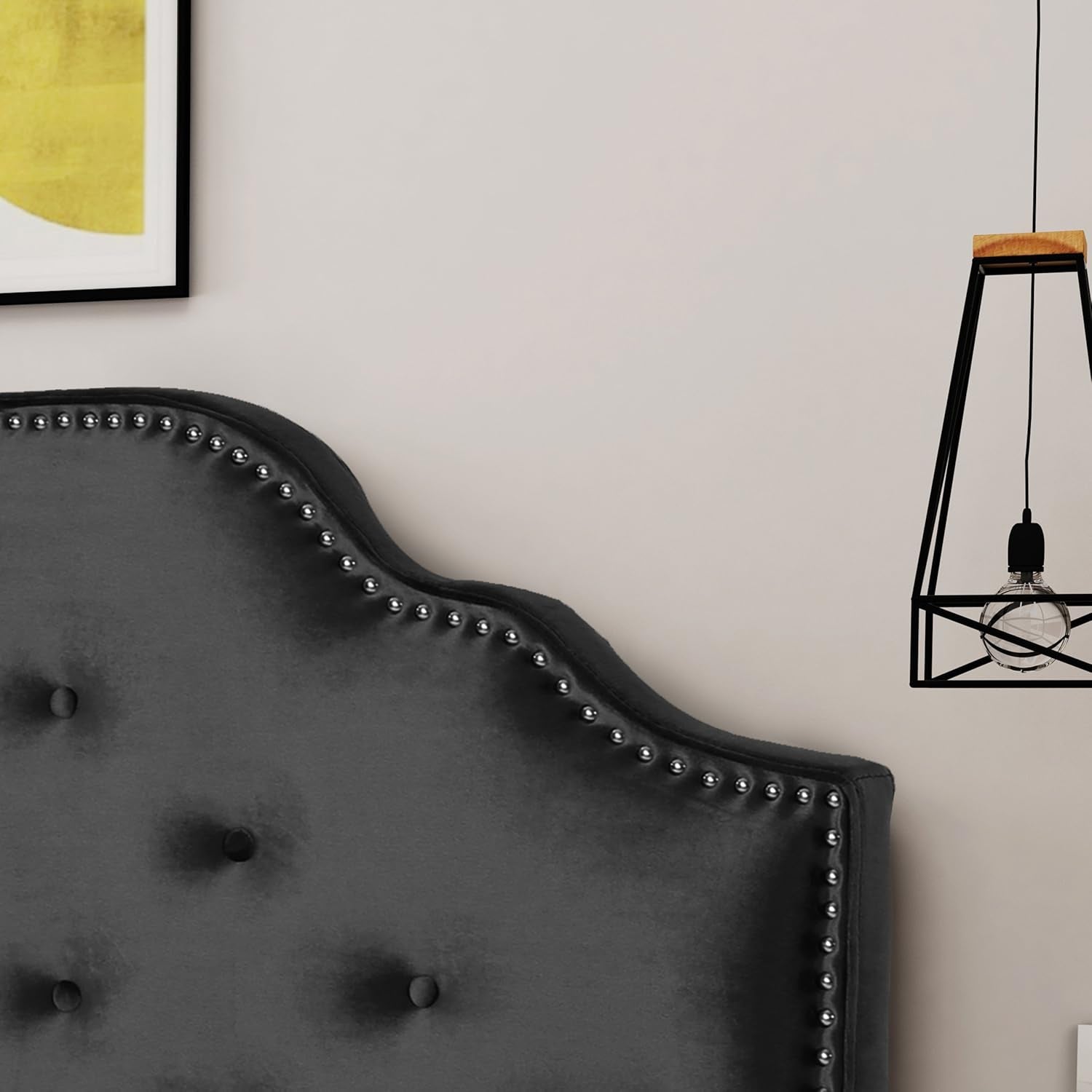 Contemporary Black Velvet Headboard with Button Tufted Design-4