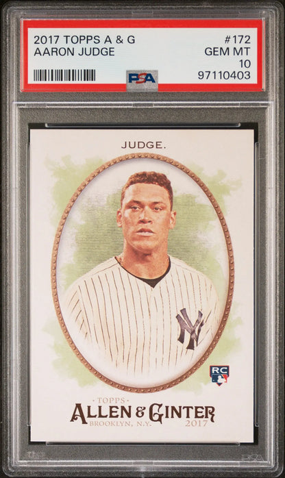 PSA-graded Aaron Judge 2017 Topps Allen & Ginter Rookie #172 in protective case