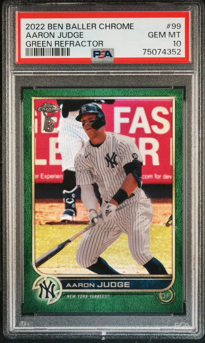 PSA 10 Gem Mint Aaron Judge 2022 Topps Ben Baller Green Refractor Chrome card