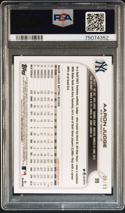 PSA graded Aaron Judge 2022 Topps Ben Baller Chrome Green Refractor card statistics