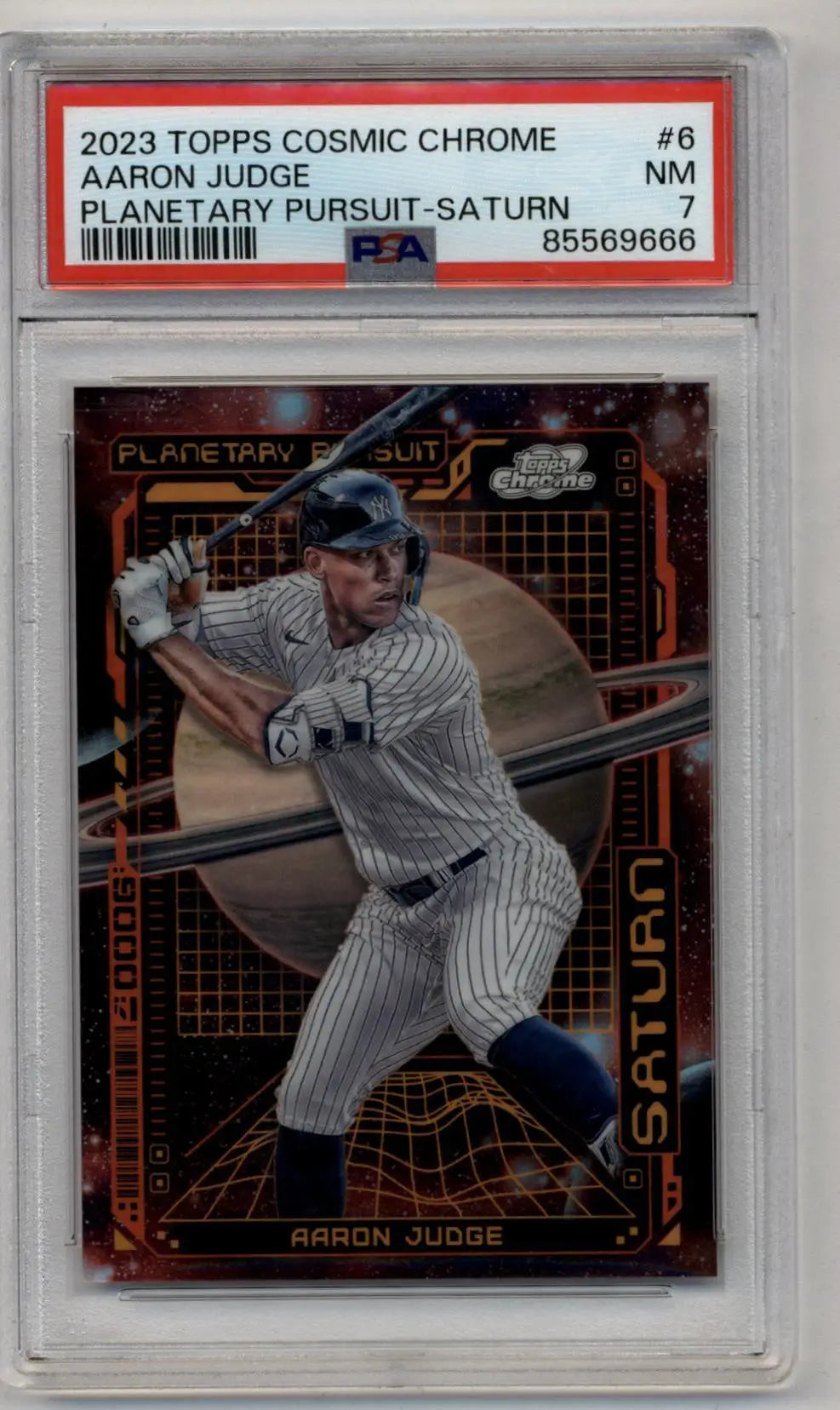 Aaron Judge 2023 Topps Cosmic Chrome baseball card in Planetary Pursuit Saturn PSA 7 near mint