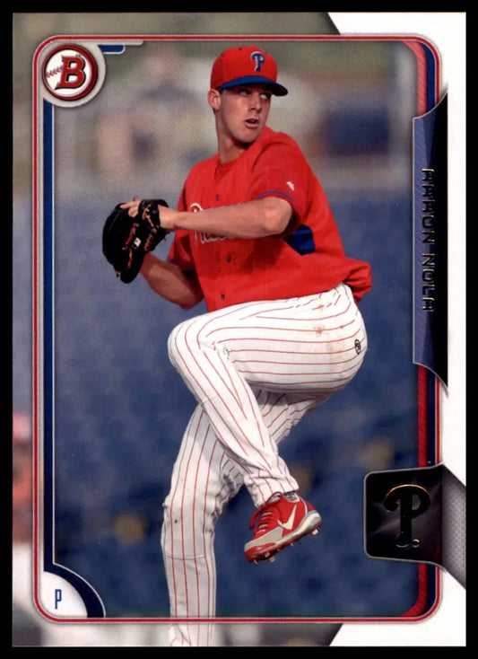 Baseball card featuring Aaron Nola from 2015 Bowman Prospects Philadelphia Phillies series