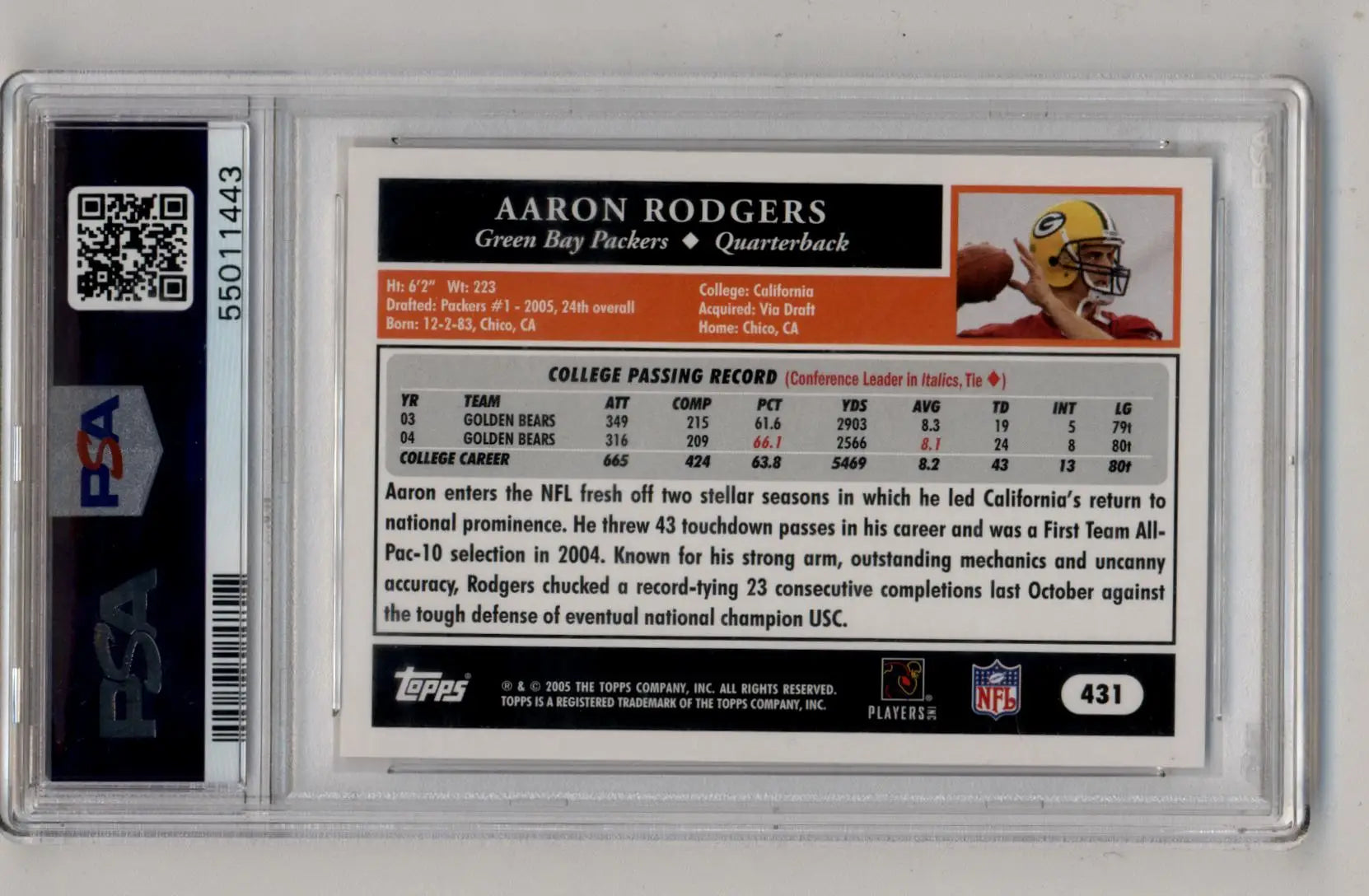 Aaron Rodgers 2005 Topps #431 PSA 10 Gem Mint 1443 - Singles