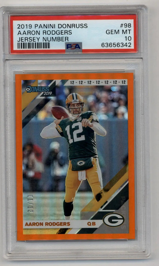 Aaron Rodgers 2019 Donruss Aaron Rodgers Jersey Number 01/12 #98 PSA 10 Gem Mint - Singles