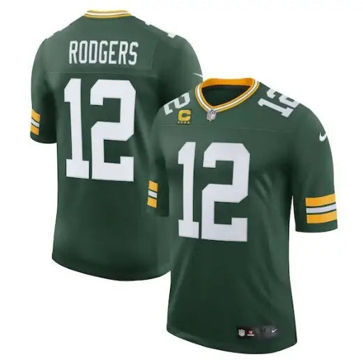 Green Aaron Rodgers Packers Nike Captain Vapor Limited Jersey with number 12 on back