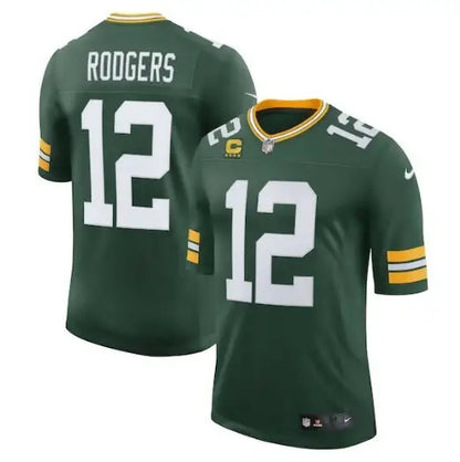 Green Aaron Rodgers Packers Nike Captain Vapor Limited Jersey with number 12 on back