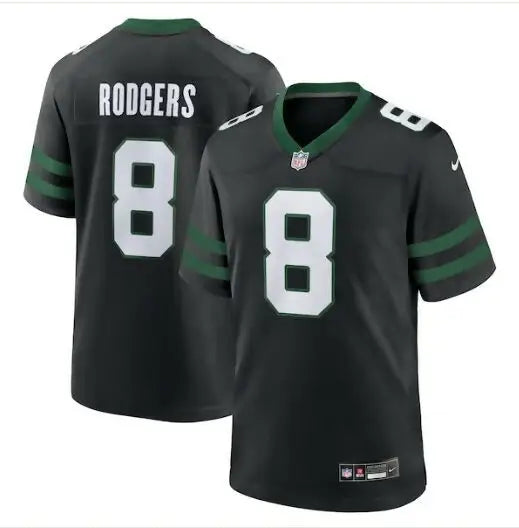 Black New York Jets Aaron Rodgers Nike Alternate Game Jersey with Rodgers and number 8