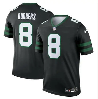 Aaron Rodgers Jets Nike Legend Jersey in black with green and white accents