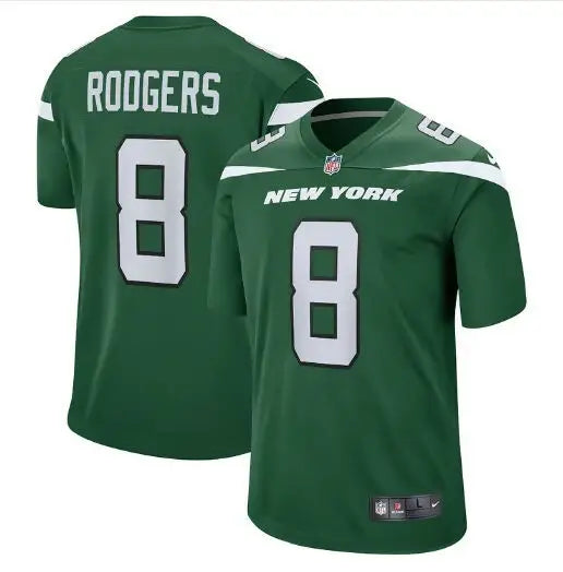 Green New York Jets Nike legacy player jersey with Aaron Rodgers number 8