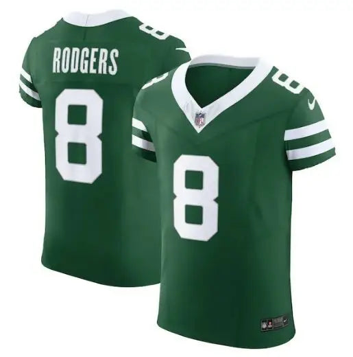 Green New York Jets Nike Vapor F.U.S.E. Elite Jersey with white trim and number 8