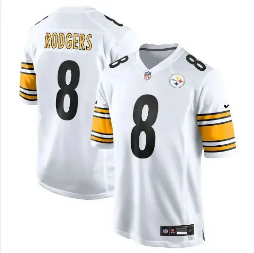 White Pittsburgh Steelers Aaron Rodgers Nike Game Jersey with black number 8