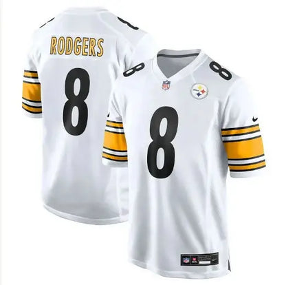 White Pittsburgh Steelers Aaron Rodgers Nike Game Jersey with black number 8
