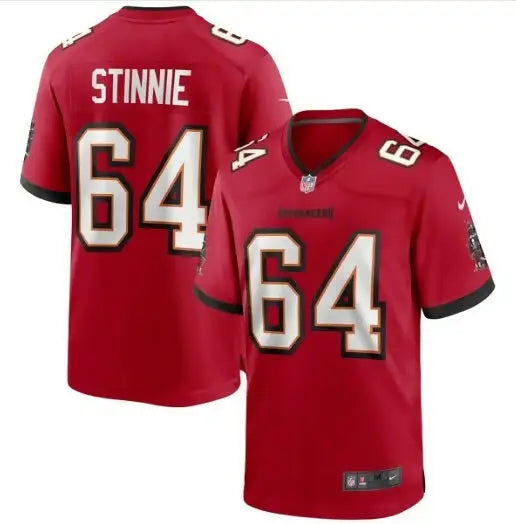 Red Tampa Bay Buccaneers Nike Game Jersey with number 64 front and back