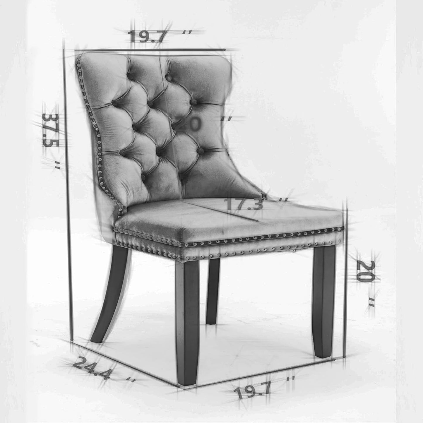 Tufted Dining Chairs Set of 4, Velvet Upholstered Dining Chairs with Nailhead Back and Ring Pull Trim, Solid Wood Dining Chairs for Kitchen/Bedroom/Dining Room (Blue)-2