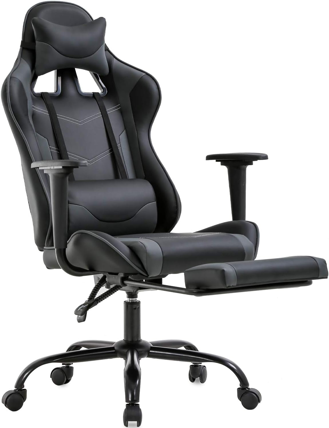 High-Back Office Chair Ergonomic PC Gaming Chair Cheap Desk Chair Executive PU Leather Rolling Swivel Computer Chair with Lumbar Support, Grey-0