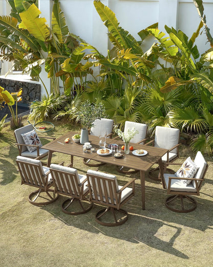 Nine Piece Outdoor Patio Dining Set with Swivel Chairs-1
