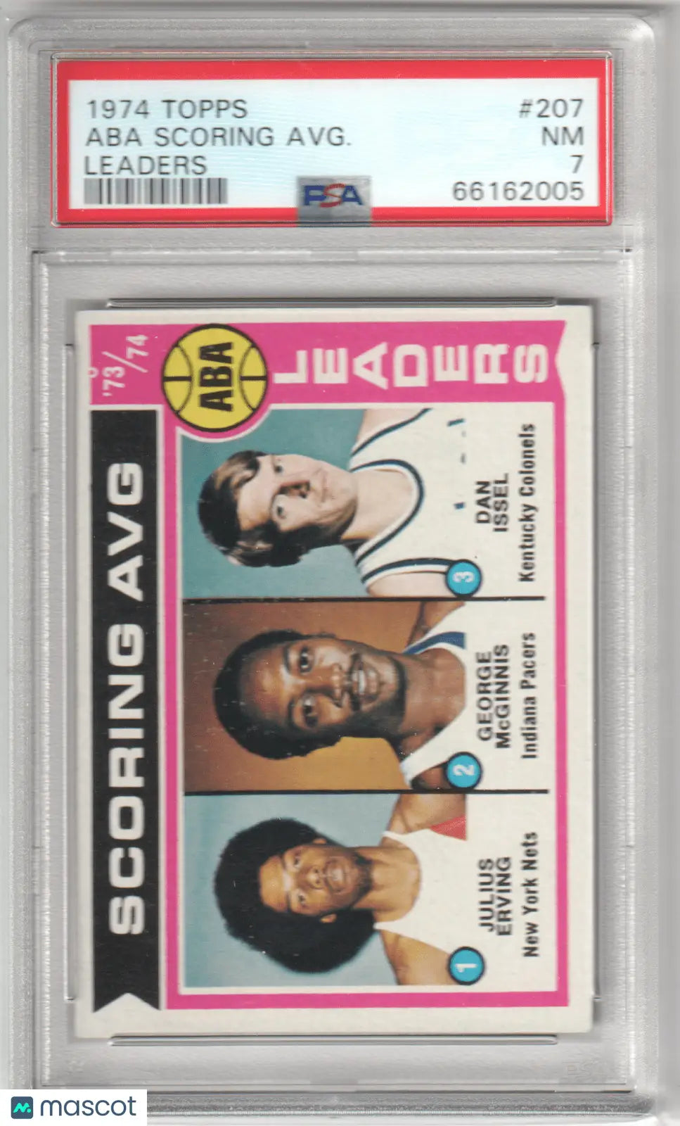 Columbia Hobby ABA scoring card 1974 Topps ABA scoring avg leaders PSA 7 NM-MT