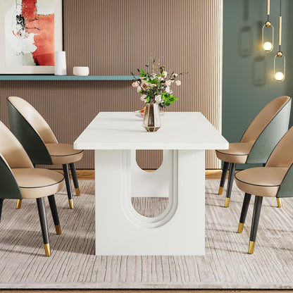 Modern Dining Table for 6 to 8 People, 71" Large Kitchen Dining Table with Wood Pedestal Base, Rectangular Long Dinner Table for Kitchen, Dining Room, Living Room, White-3