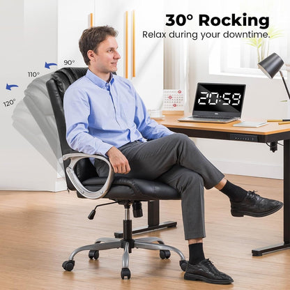 Ergonomic Office Chair Home Office Desk Chairs Comfy Back Support PU Leather Executive Office Chair with Wheels Headrest Padded Armrests Height Adjustable Tilt Swivel Rolling Reclining Seat-2