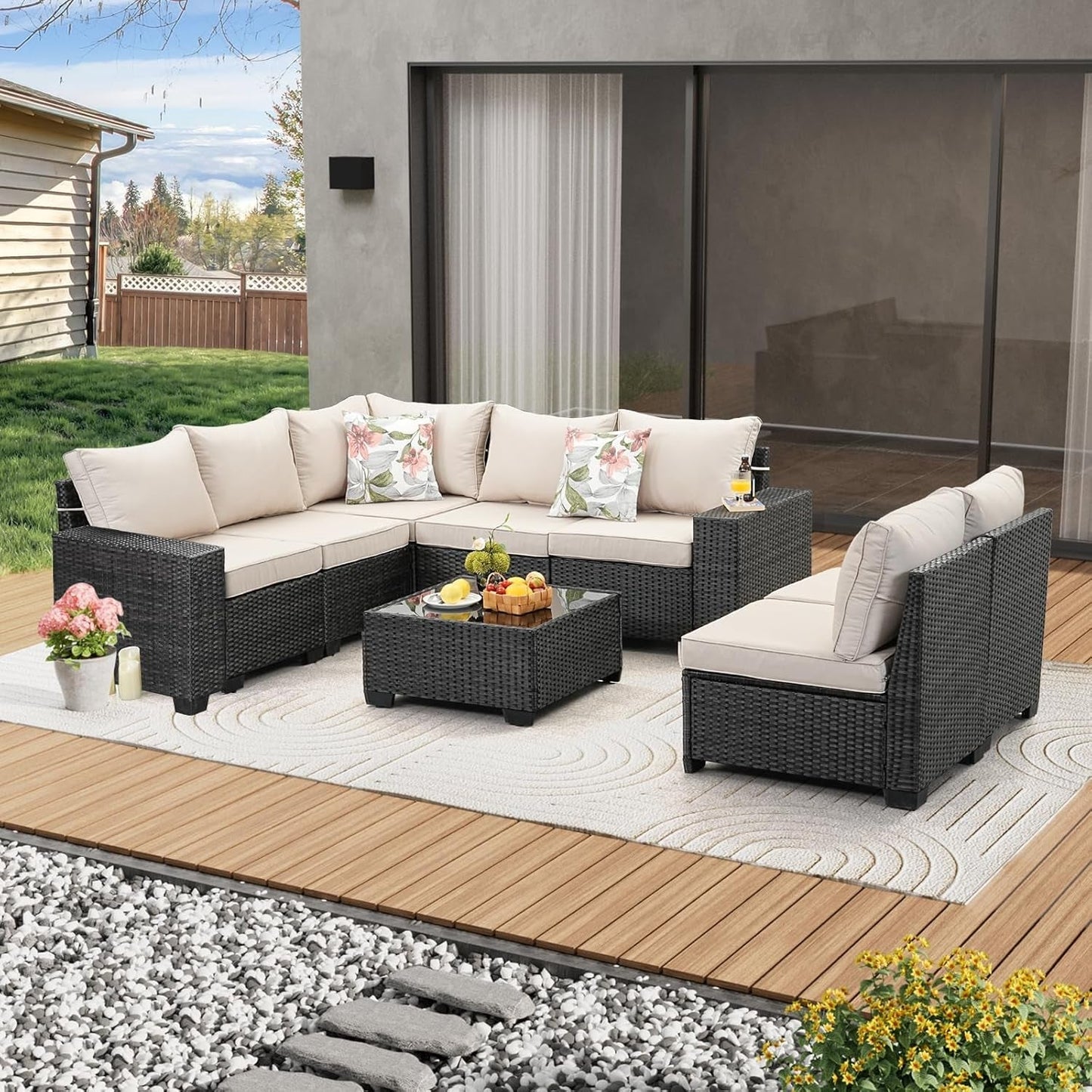 All-Weather Wicker Outdoor Sectional Sofa Set with Cushions-0