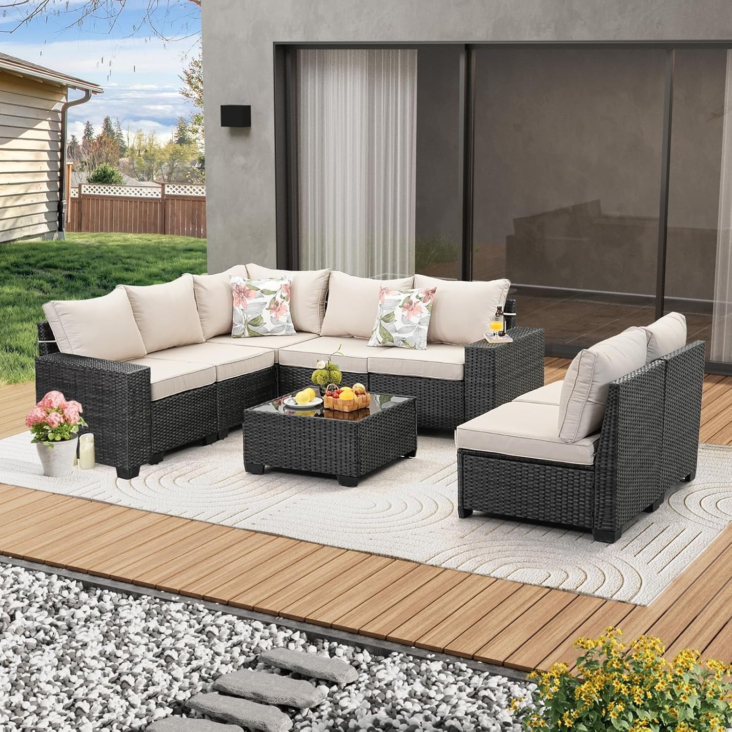 All-Weather Wicker Outdoor Sectional Sofa Set with Cushions-0