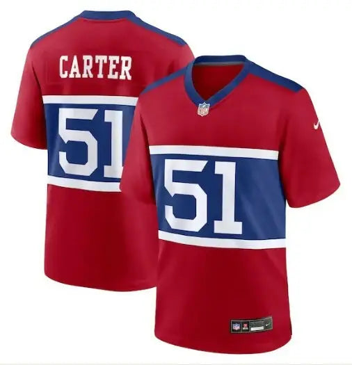 Red and blue Abdul Carter York Giants Nike jersey with number 51 for New York Giants