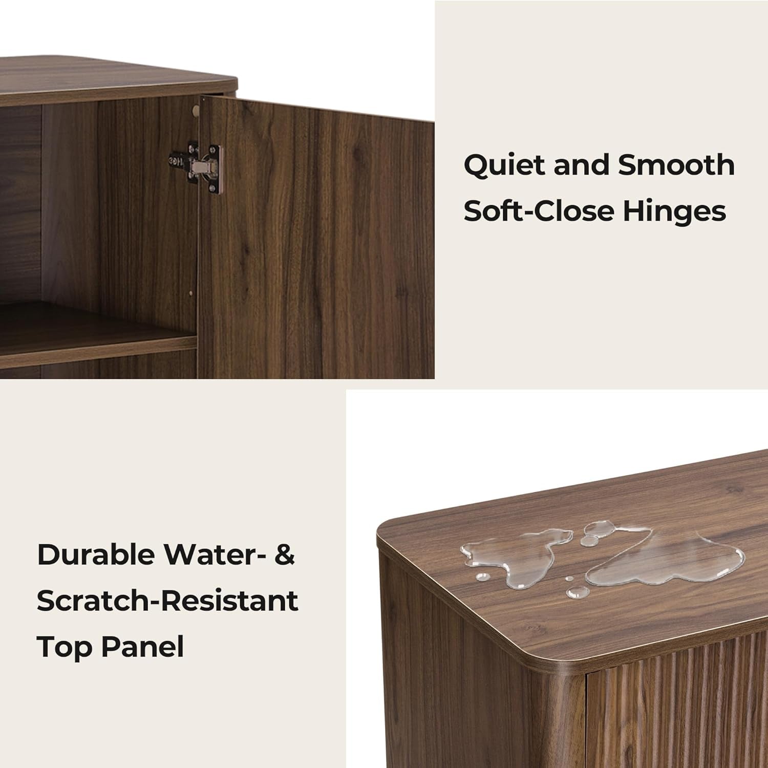 62 Inch Walnut Sideboard Buffet With Adjustable Shelves-3