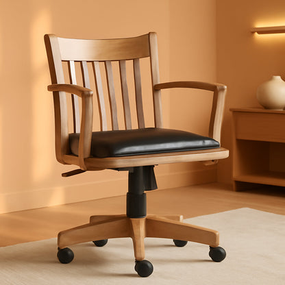 OSP Home Furnishings Deluxe Wood Banker'S Desk Chair with Padded Seat, Adjustable Height and Locking Tilt, Fruitwood Finish and Black Vinyl-0