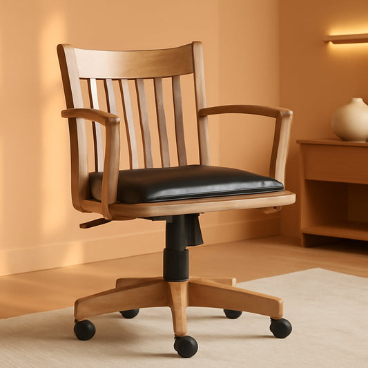 OSP Home Furnishings Deluxe Wood Banker'S Desk Chair with Padded Seat, Adjustable Height and Locking Tilt, Fruitwood Finish and Black Vinyl-0